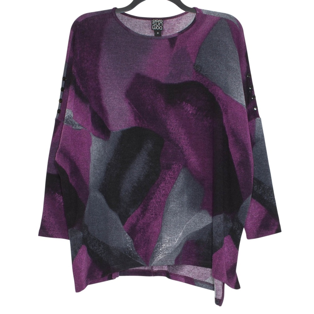 Clara Sun Woo Sweater Boxy Oversized Dolman Abstract Art To Wear Travel Purple M